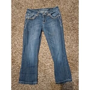LA Idol USA Embellished Denim Capri Jeans Dark Wash Rhinestone Studded Size 5